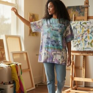 Casual Corner Multicolor Graphic Short Sleeve Tee